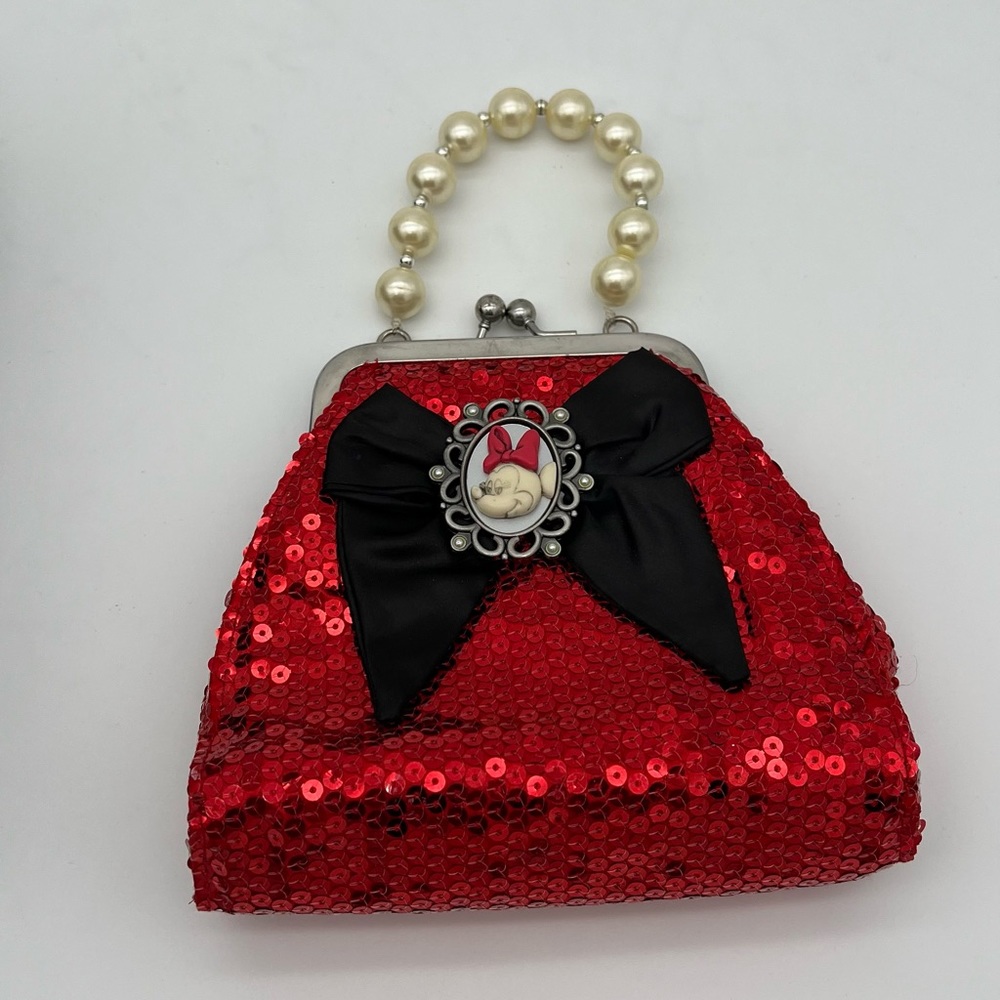 Disney Authentic MINNIE MOUSE Cameo & Pearls Red Handbag for Girls